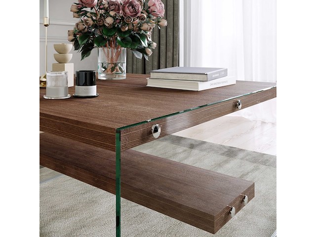 S1 salontafel | gehard glas | walnoot - afbeelding 3 van  5