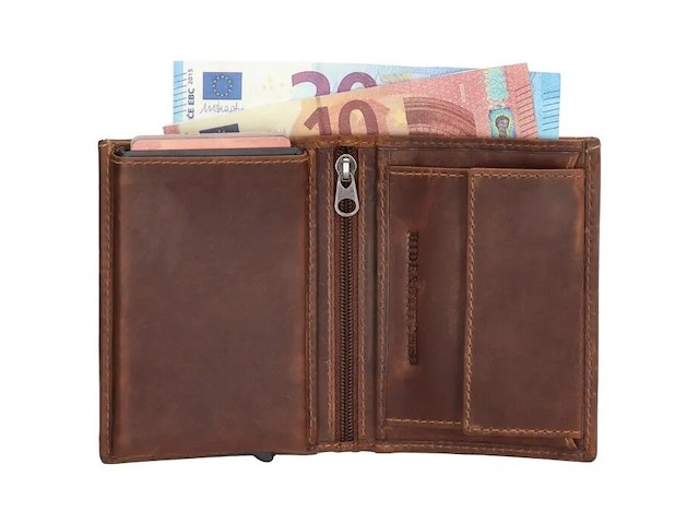 Safety wallet - leder - rfid - hide & stitch - bruin - afbeelding 1 van  4