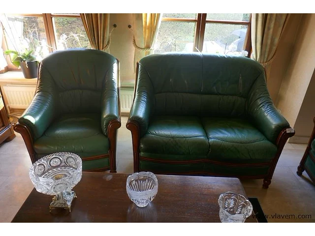 Salon in groen leder - afbeelding 1 van  3