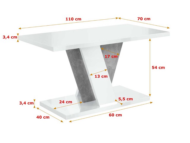 Salontafel - glanzend wit / beton uiterlijk - afbeelding 3 van  3