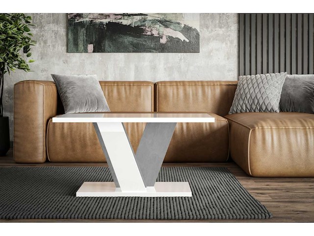 Salontafel - glanzend wit / beton uiterlijk - afbeelding 1 van  2