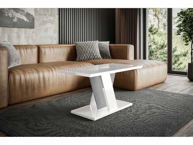 Salontafel - glanzend wit / beton uiterlijk - afbeelding 2 van  7