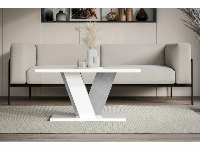 Salontafel - glanzend wit / beton uiterlijk - afbeelding 5 van  7
