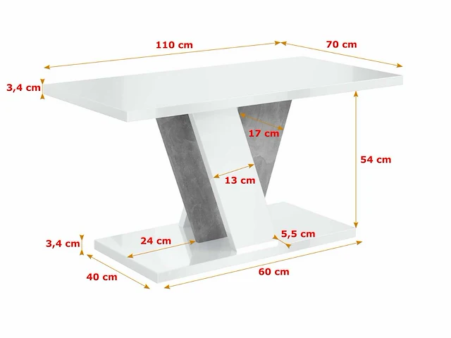 Salontafel - glanzend wit / beton uiterlijk - afbeelding 6 van  7
