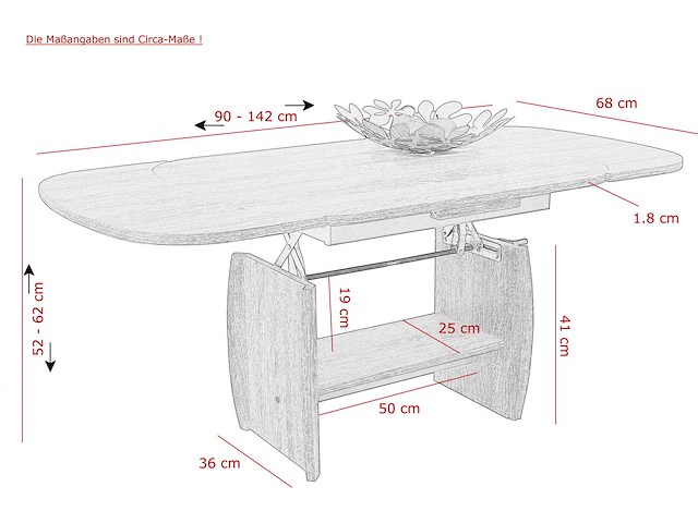 Salontafel - sonoma eiken-effect - uitschuifbaar en in hoogte verstelbaar - afbeelding 6 van  9