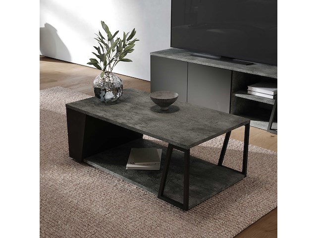 Salontafel albérique 1 open vak en 1 opbergvak aan de zijkant-beton/matzwart - afbeelding 1 van  7