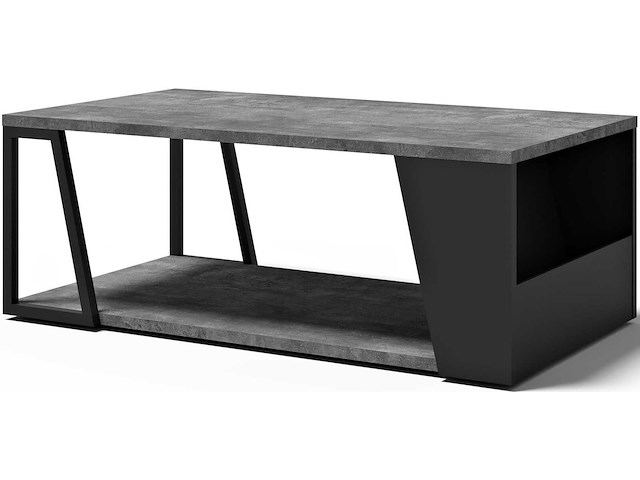 Salontafel albérique 1 open vak en 1 opbergvak aan de zijkant-beton/matzwart - afbeelding 5 van  7