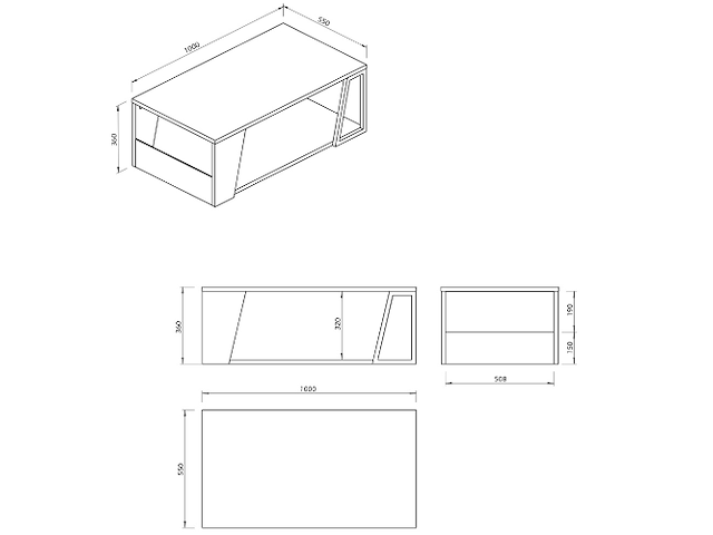 Salontafel albérique 1 open vak en 1 opbergvak aan de zijkant-beton/matzwart - afbeelding 6 van  7