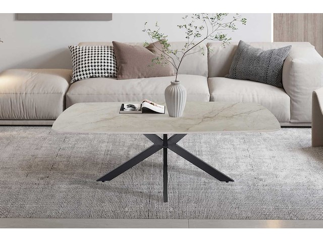 Salontafel helios - 130x70x45cm - deens ovaal - beige marmer - afbeelding 1 van  6