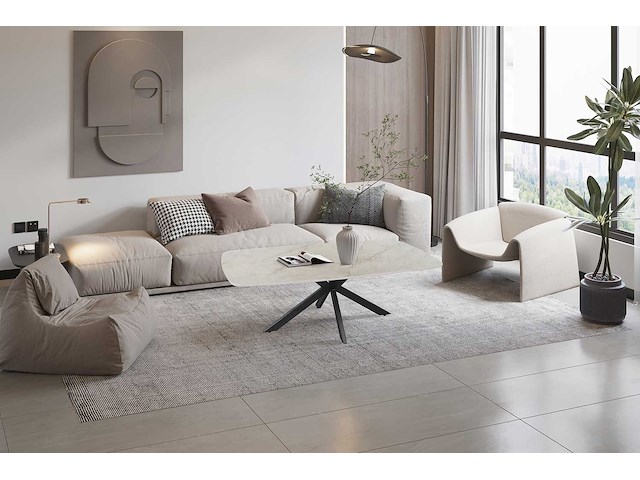 Salontafel helios - 130x70x45cm - deens ovaal - beige marmer - afbeelding 2 van  6