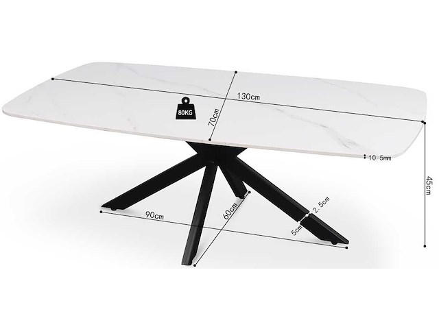 Salontafel helios | 130 x 70 x 45 cm | wit - afbeelding 7 van  7
