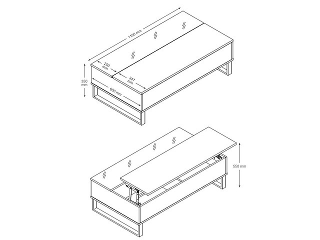 Salontafel izzy 110cm - eik/zwart - afbeelding 6 van  6