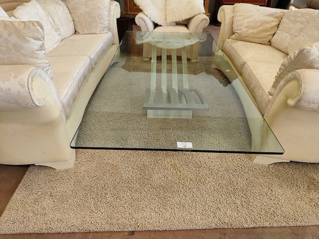 Salontafel met helder glazen blad en metalen onderstel valenti 200x100 cm - afbeelding 1 van  7