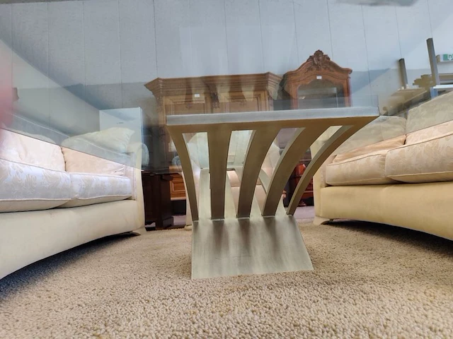 Salontafel met helder glazen blad en metalen onderstel valenti 200x100 cm - afbeelding 6 van  7