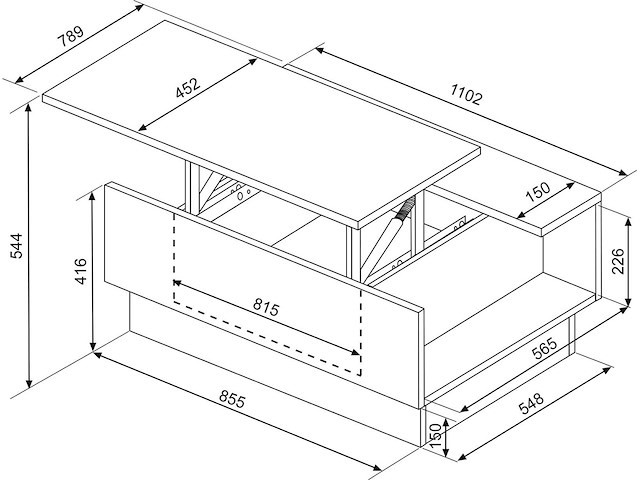 Salontafel nomi 110x57 met uitschuifbaar tafelblad - bruin - afbeelding 7 van  7