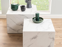 Salontafel set dice (2 stuks, 58x58x40 cm) - wit marmer - afbeelding 1 van  4