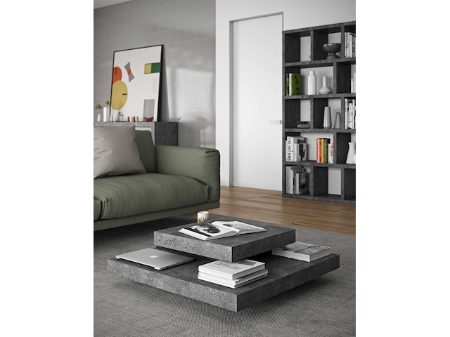 Salontafel slato 90x90 met 3 niveaus - beton/zwart - afbeelding 3 van  7
