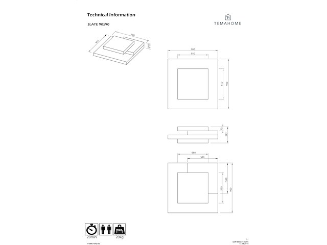 Salontafel slato 90x90 met 3 niveaus - beton/zwart - afbeelding 7 van  7