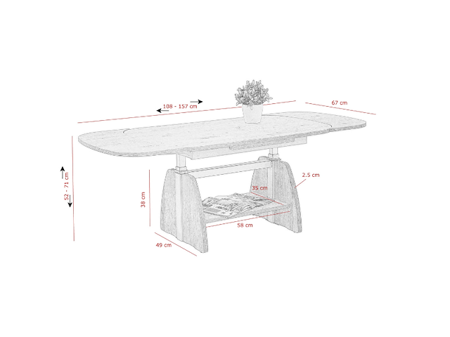Salontafel vienna 108/157x67x52/71 cm-wit - afbeelding 2 van  5
