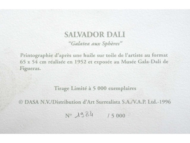 Salvador dali - galatea aux sphères - printografie - afbeelding 5 van  5