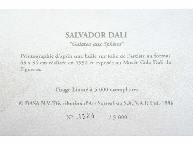 Salvador dali - galatea aux sphères - printografie - afbeelding 4 van  5