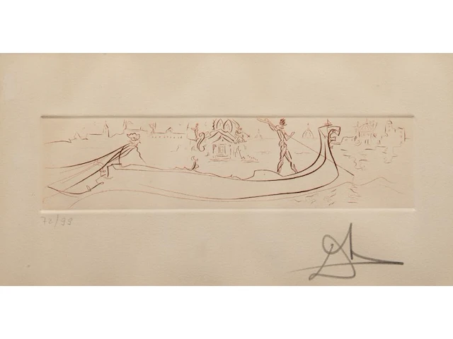 Salvador dali (1904-1989), 'visions of venice' (1976), etching, n° 72/99 7.5 x 30 cm. (2.95 x 11.81 in.), frame: 30.5 x 50.5 cm. (12.00 x 19.87 in.) - afbeelding 1 van  5