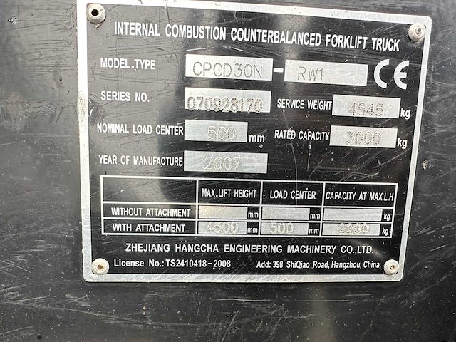 Samuk - hangcha - 2007 - cpcd30n-rw1 - vorkheftruck - afbeelding 7 van  30