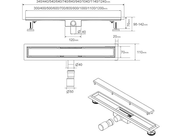 Sanitemodar doucheafvoer (zwart) - afbeelding 4 van  5