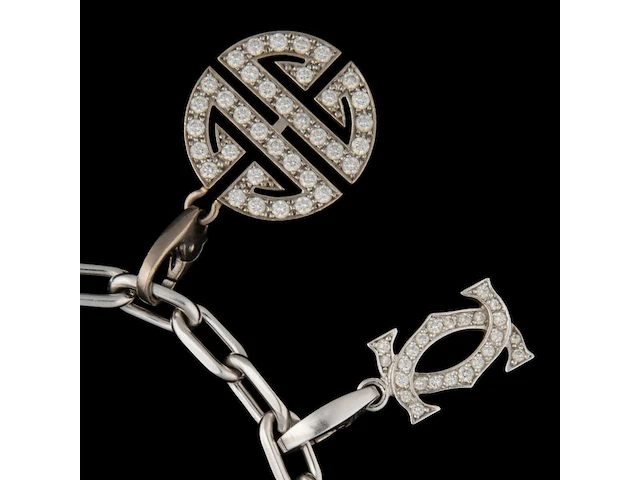 Santos de cartier charm bracelet in 18ct white gold, with diamond charms, weight: 37,8 g (+) - afbeelding 3 van  18