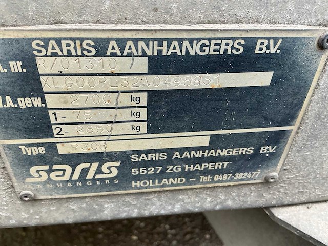 Saris p30b/pl32 geremde aanhangwagen - afbeelding 7 van  9