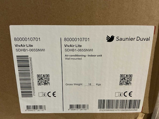 Saunier duval sdbh1-065snwi airconditioning binnenunit (2x) - afbeelding 2 van  3