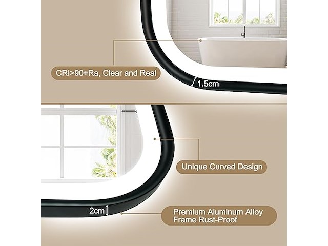 S'bagno rechthoekige badkamerspiegel met verlichting (80 x 60 cm) - afbeelding 3 van  8