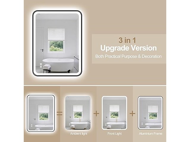 S'bagno rechthoekige badkamerspiegel met verlichting (80 x 60 cm) - afbeelding 5 van  8