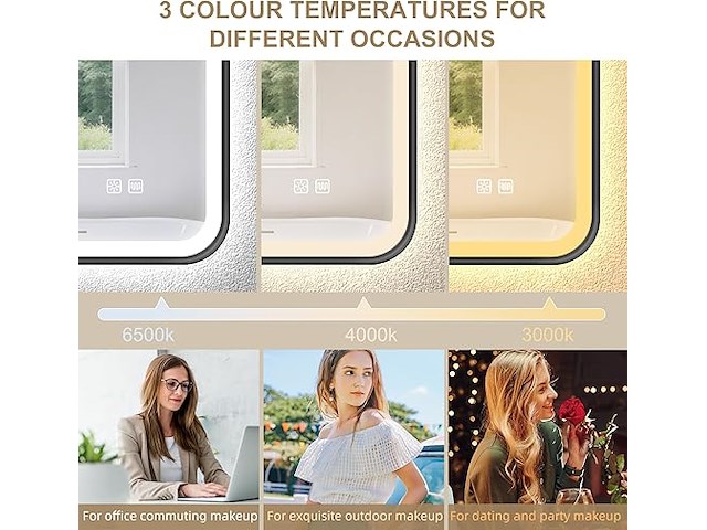 S'bagno rechthoekige badkamerspiegel met verlichting (80 x 60 cm) - afbeelding 6 van  8