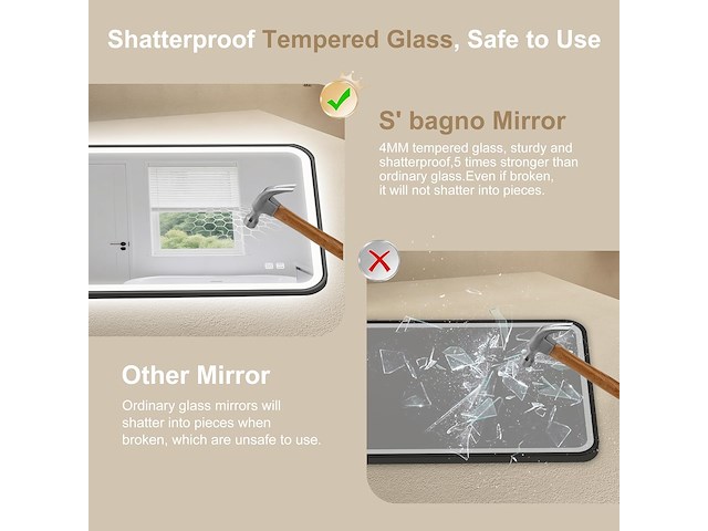 S'bagno rechthoekige badkamerspiegel met verlichting (80 x 60 cm) - afbeelding 7 van  8