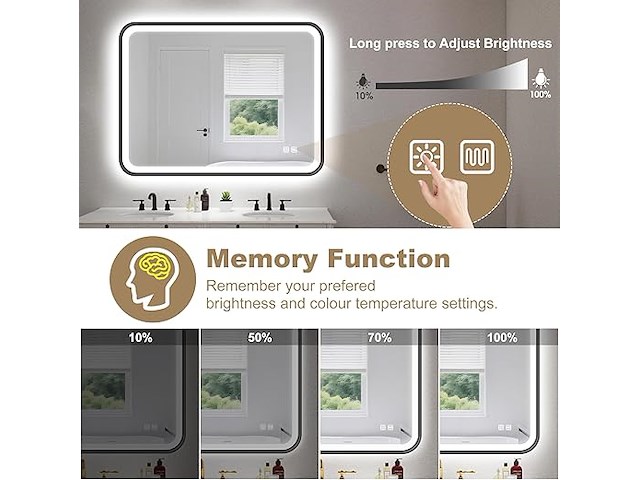 S'bagno rechthoekige badkamerspiegel met verlichting (80 x 60 cm) - afbeelding 8 van  8