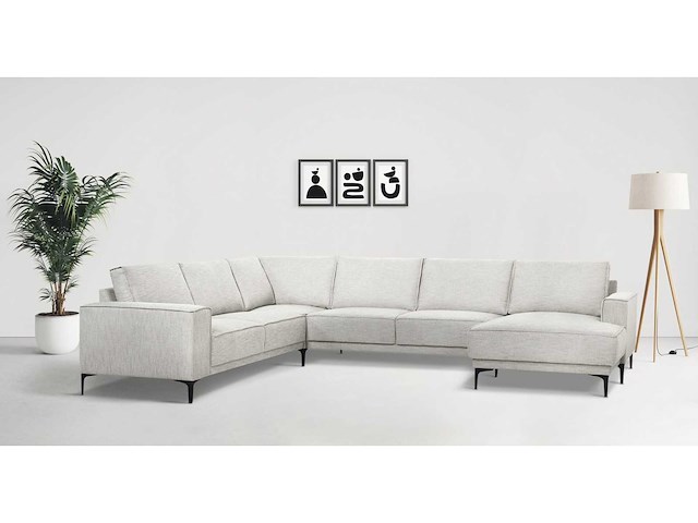 Scandinavische rechte panoramische bank - gestructureerde stof - afbeelding 1 van  8