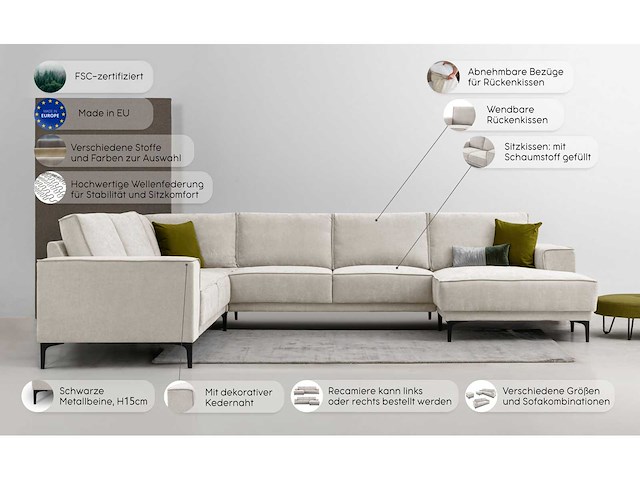 Scandinavische rechte panoramische bank - gestructureerde stof - afbeelding 3 van  8