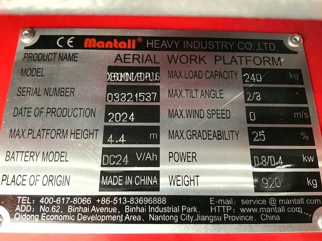 Schaarlift mantall xe60 mini - 6.4m – werkhoogte 6,4 m - afbeelding 23 van  27