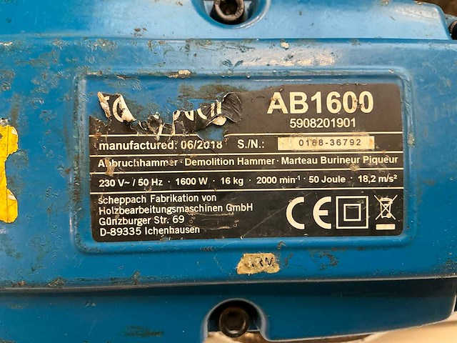 Scheppach ab1600 breekhamer - afbeelding 4 van  5