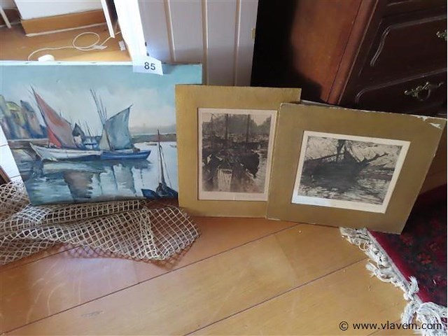 Schilderij en 2 etsen - afbeelding 1 van  5