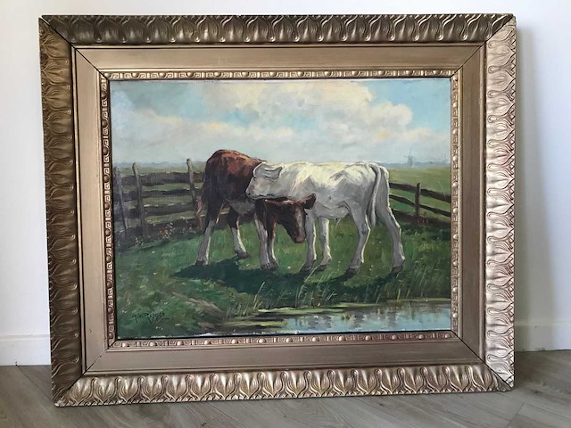 Schilderij haagse school kalveren gesigneerd - afbeelding 3 van  6