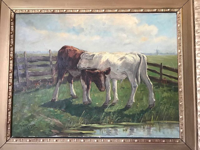 Schilderij haagse school kalveren gesigneerd - afbeelding 4 van  6