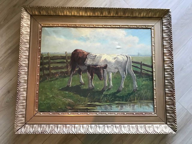 Schilderij haagse school kalveren gesigneerd - afbeelding 5 van  6