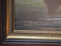 Schilderij in bruin houten kader schepen geet. mentior , 2 schilderijen in koperkleurige kader - afbeelding 3 van  8