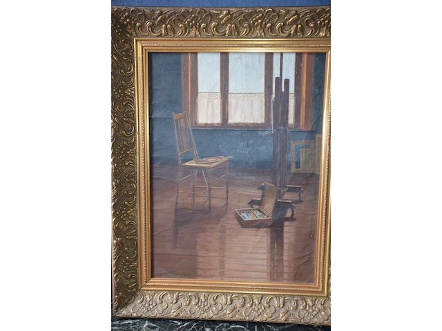 Schilderij in bruin houten kader schepen geet. mentior , 2 schilderijen in koperkleurige kader - afbeelding 5 van  8
