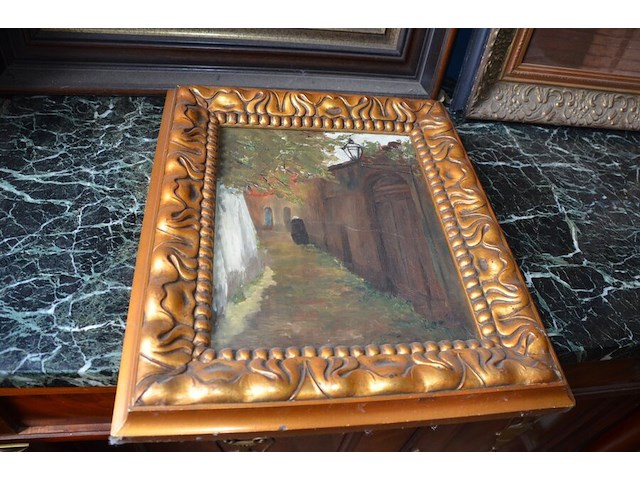 Schilderij in bruin houten kader schepen geet. mentior , 2 schilderijen in koperkleurige kader - afbeelding 6 van  8