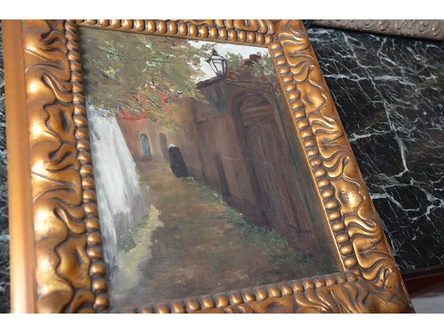 Schilderij in bruin houten kader schepen geet. mentior , 2 schilderijen in koperkleurige kader - afbeelding 7 van  8