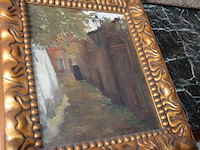 Schilderij in bruin houten kader schepen geet. mentior , 2 schilderijen in koperkleurige kader - afbeelding 7 van  8