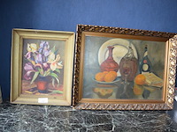 Schilderij in houten kader bloemen, schilderij in kader stil leven